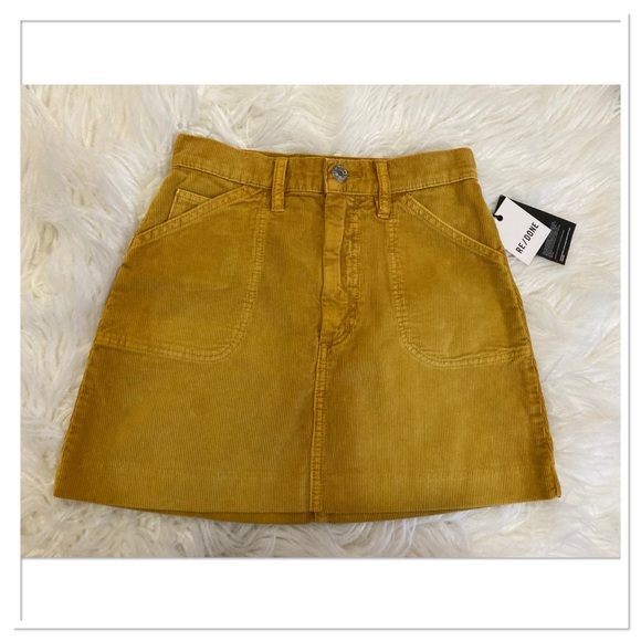 RE/DONE 70’s Pocket Mini Skirt Corduroy A Line Mustard Color Size 24 NWT - Picture 1 of 12